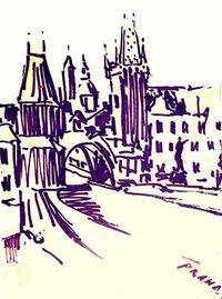 рисунок фломастером в 1965 году - Прага - на Карловом мосту.